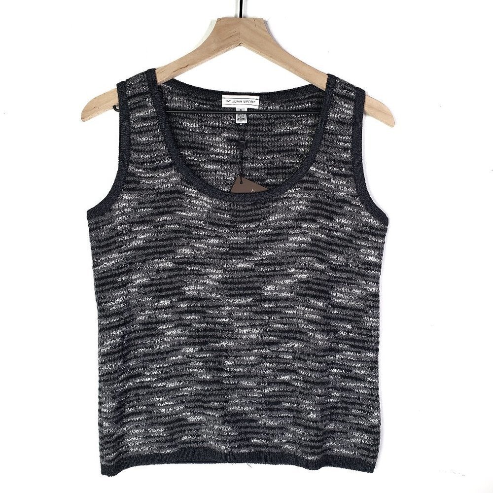 NEW St John Sport Sleeveless Sweater Vest S Black Grey Knit Top Tank Shell NWT